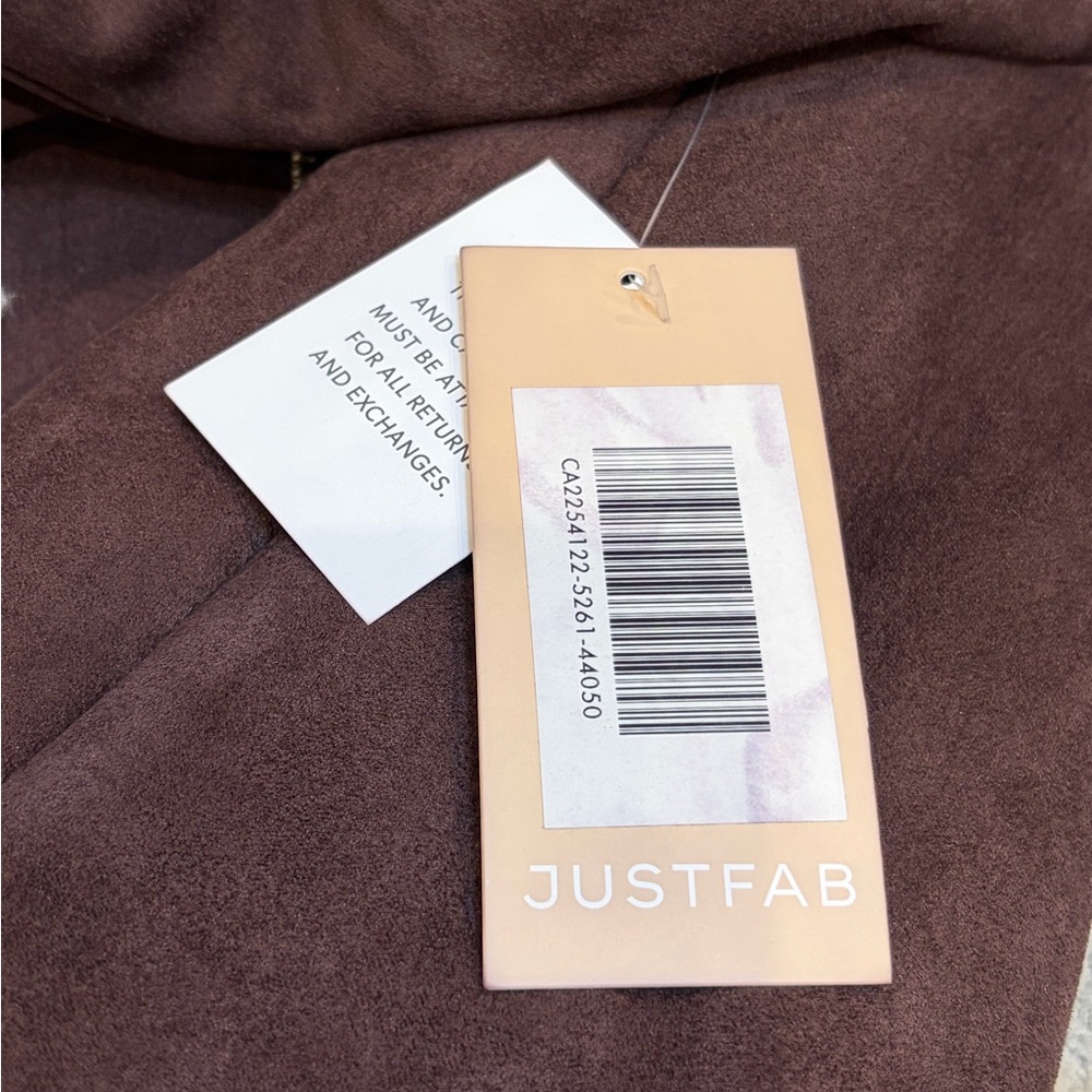 NEW JustFab Dark Brown Faux Suede Moto Sherpa Lined Aviator Jacket Size Medium - Picture 10 of 10